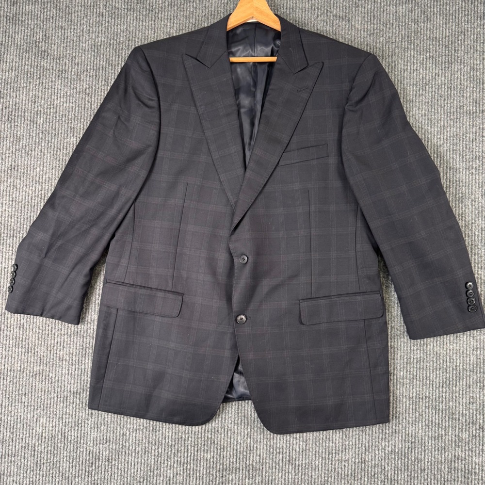 Murano Collezione Mens 46R Navy Plaid 100% Wool Blazer Sport Coat Jacket‎